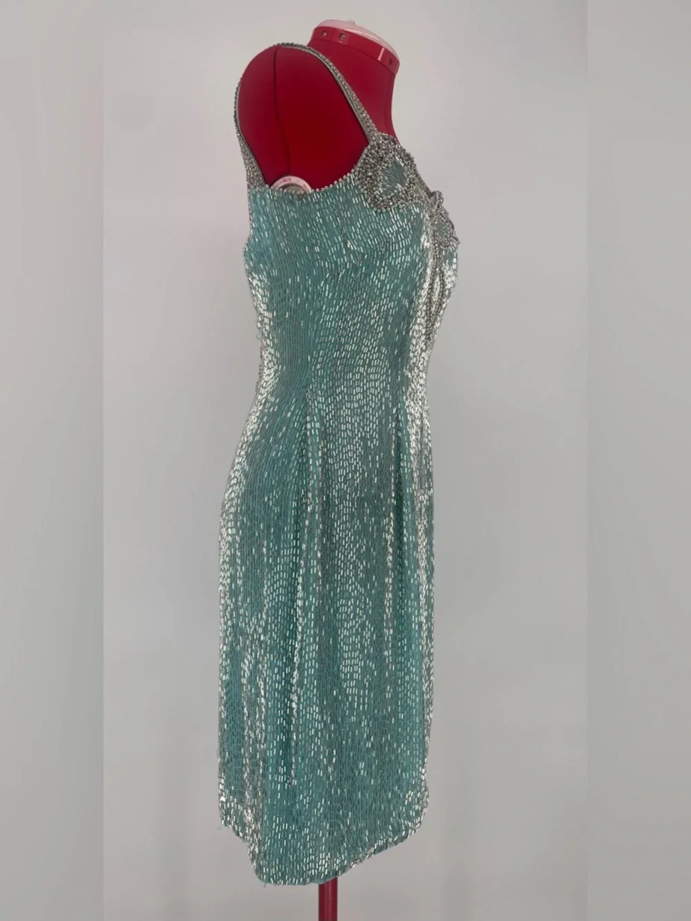 Temptations Sherri Hill Aqua Blue Heavily Beaded Mini Cocktail / Pageant Dress - Picture 10 of 17